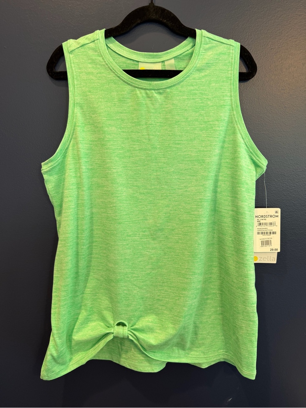 Zella Girl Faded Lime Green Athletic Lightweight Front-Knot Tank
